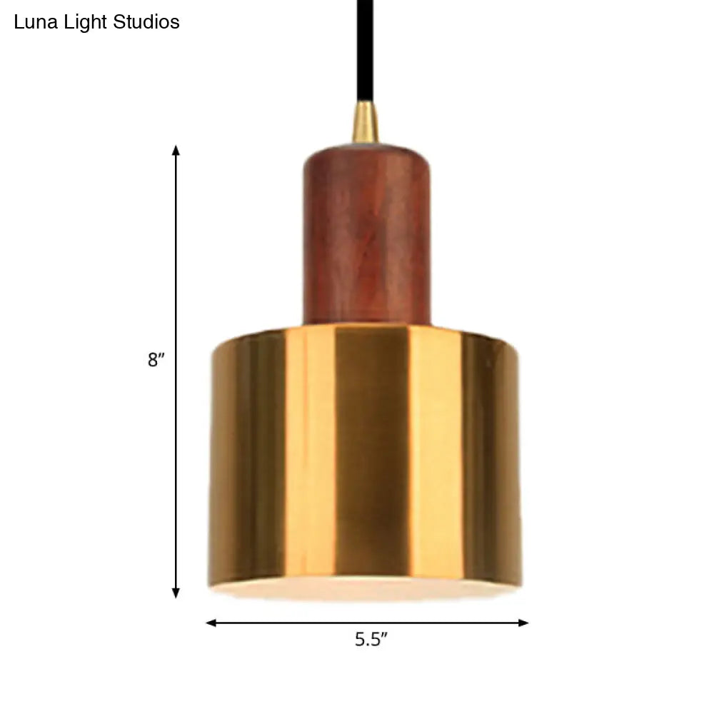 Gold Drum Pendant Light For Modern Kitchen - Metallic Ceiling Lamp With 1