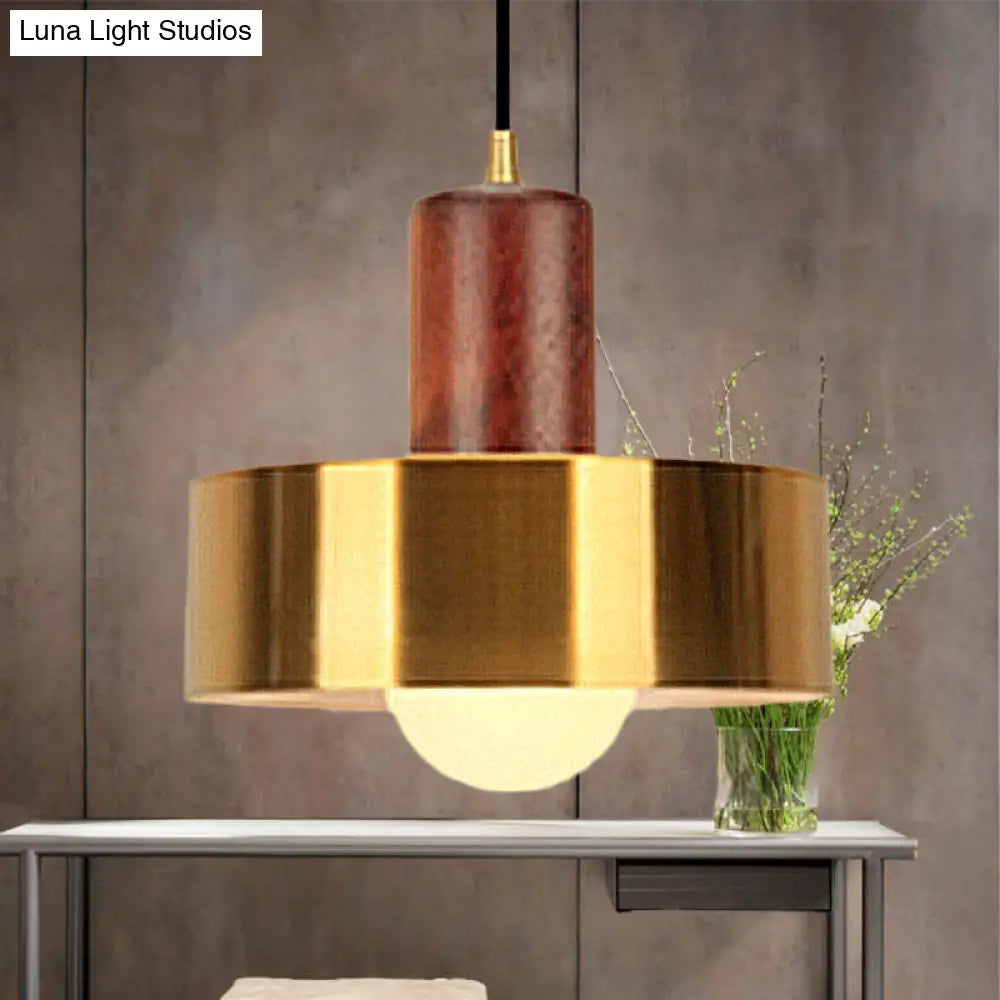 Gold Metallic Kitchen Pendant Light In Modern Drum Shape