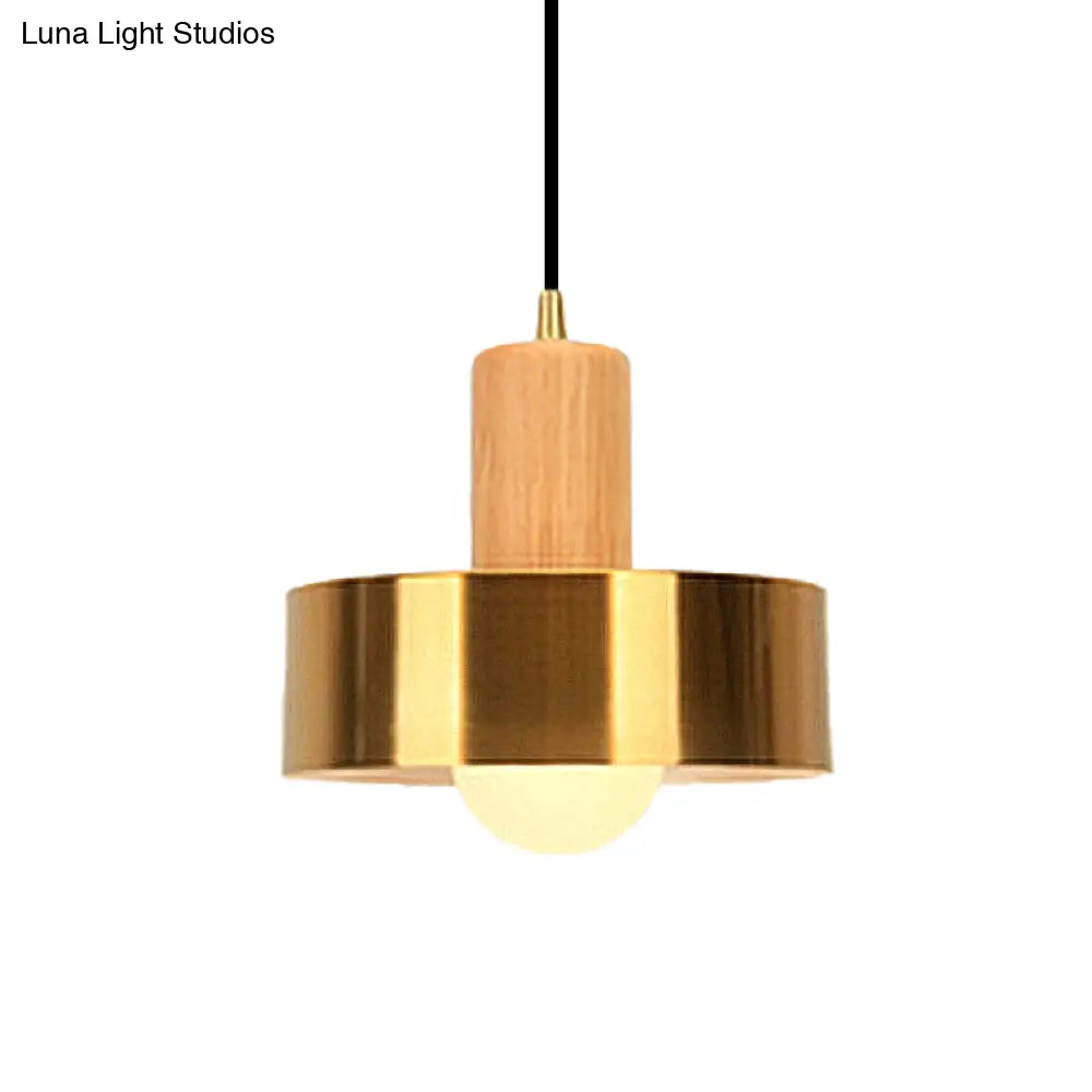 Gold Metallic Kitchen Pendant Light In Modern Drum Shape