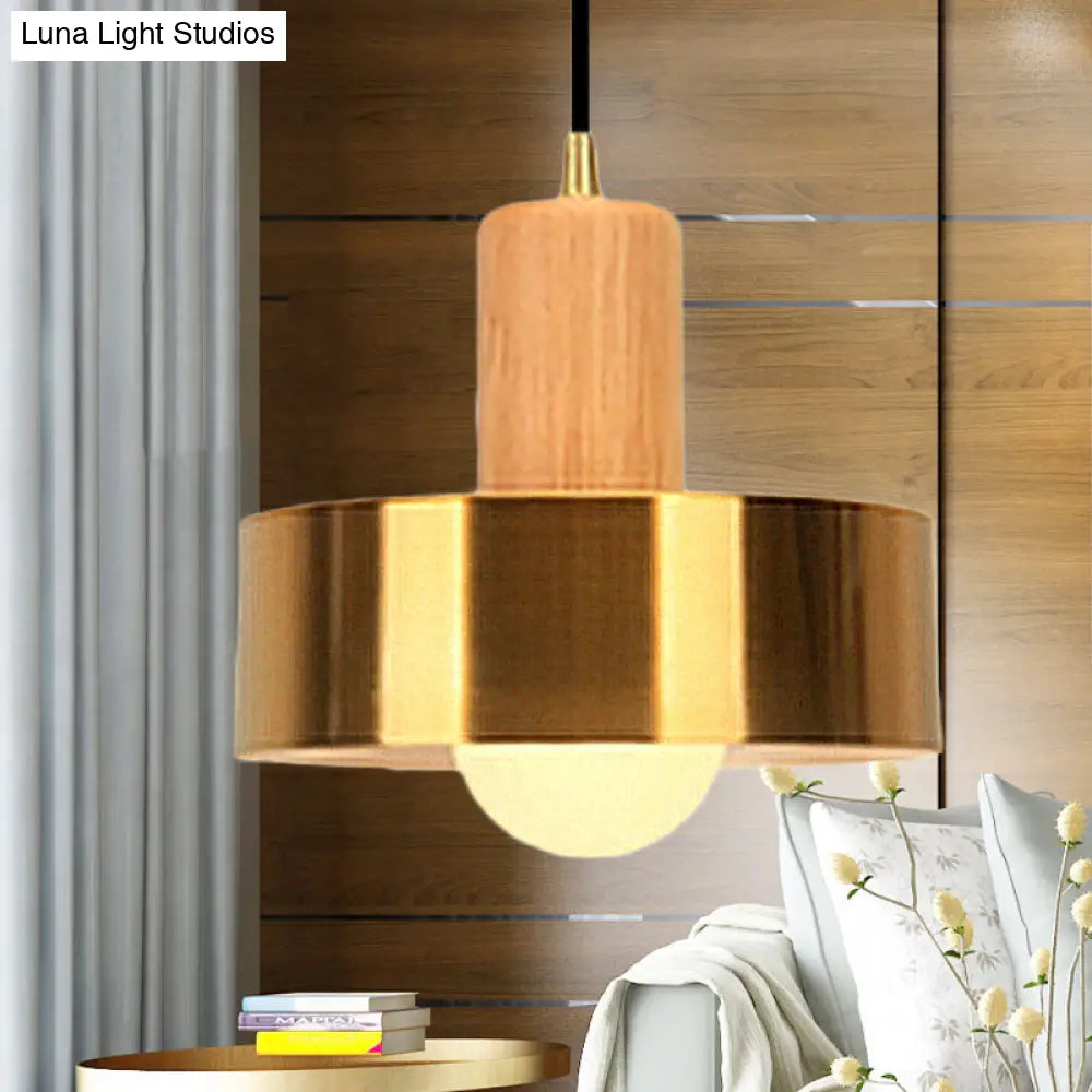 Gold Drum Pendant Light For Modern Kitchen - Metallic Ceiling Lamp With 1