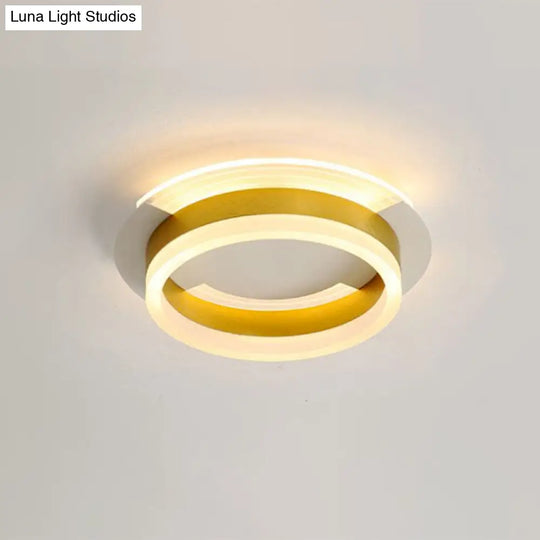 Gold Metallic Led Flushmount Ceiling Light With Warm/White Glow - Contemporary Circular Design