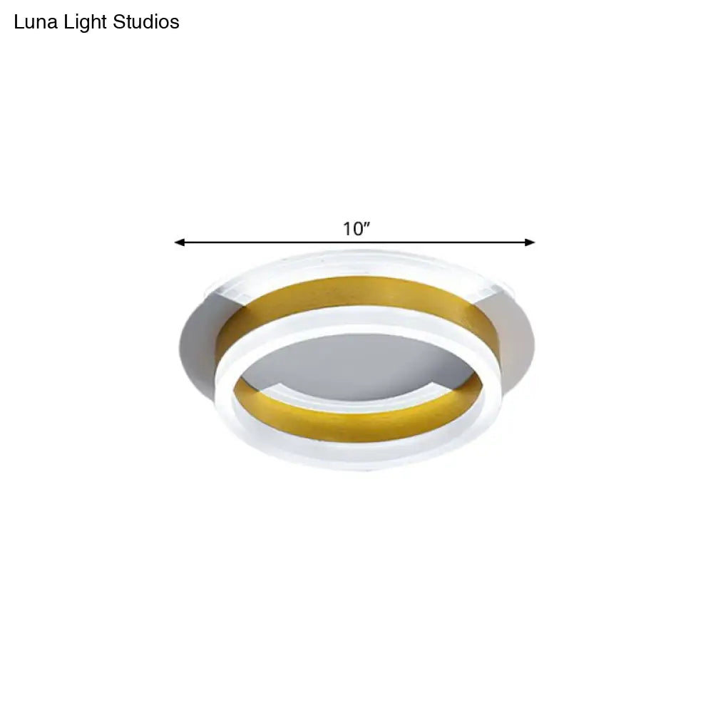 Gold Metallic Led Flushmount Ceiling Light With Warm/White Glow - Contemporary Circular Design