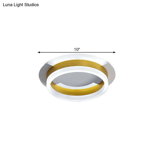 Gold Metallic Led Flushmount Ceiling Light With Warm/White Glow - Contemporary Circular Design