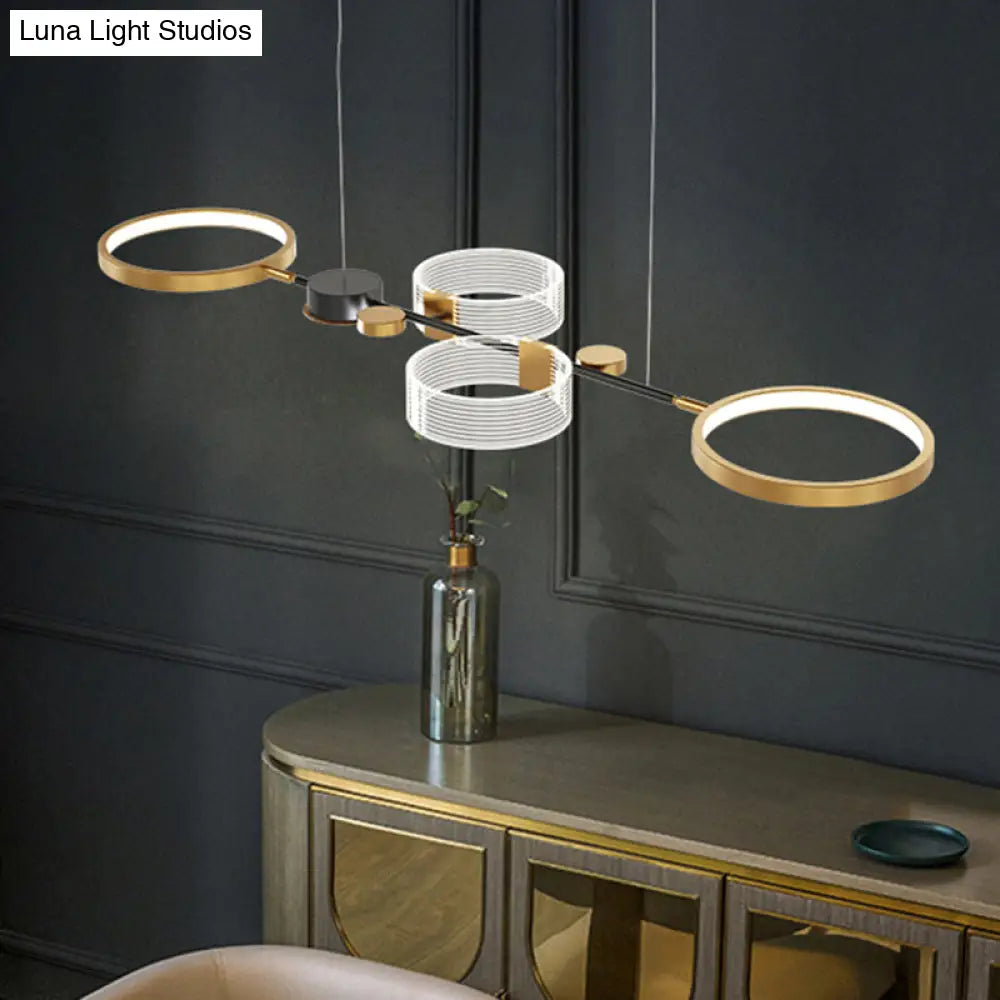 Gold Metallic Led Modern Pendant Light Fixture For Island With Circular Design