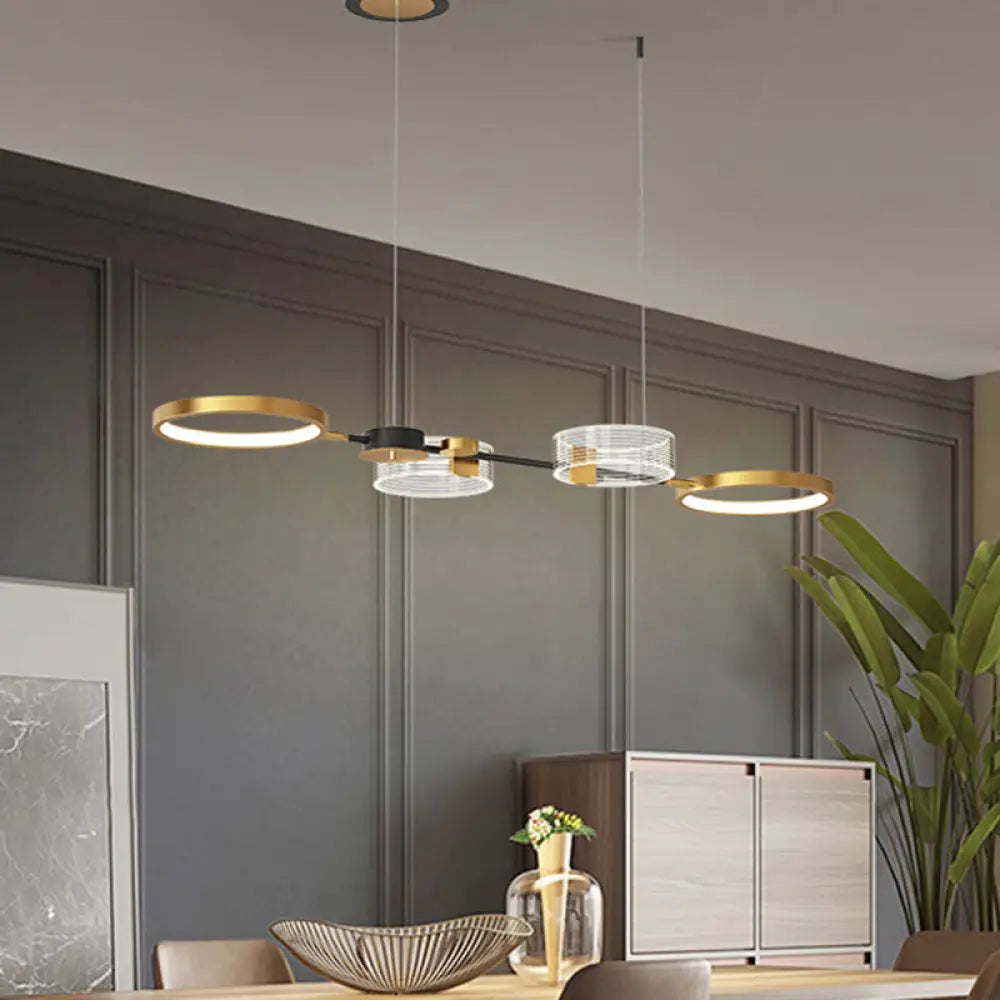 Gold Metallic Led Modern Pendant Light Fixture For Island With Circular Design