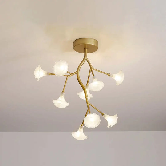 Gold Metallic Led Tree Branch Chandelier Light With Postmodern Shade / C