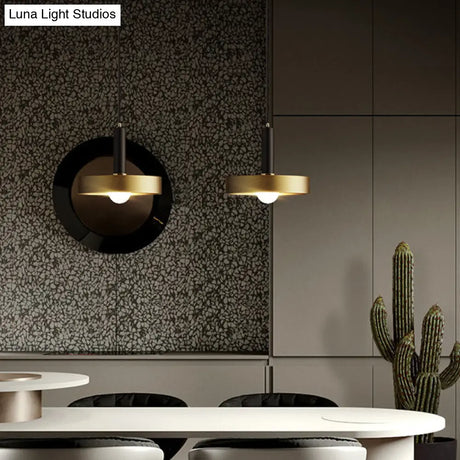 Gold Metallic Lid Shaped Pendant Light Fixture For Dining Room - Post-Modern Suspension Lighting