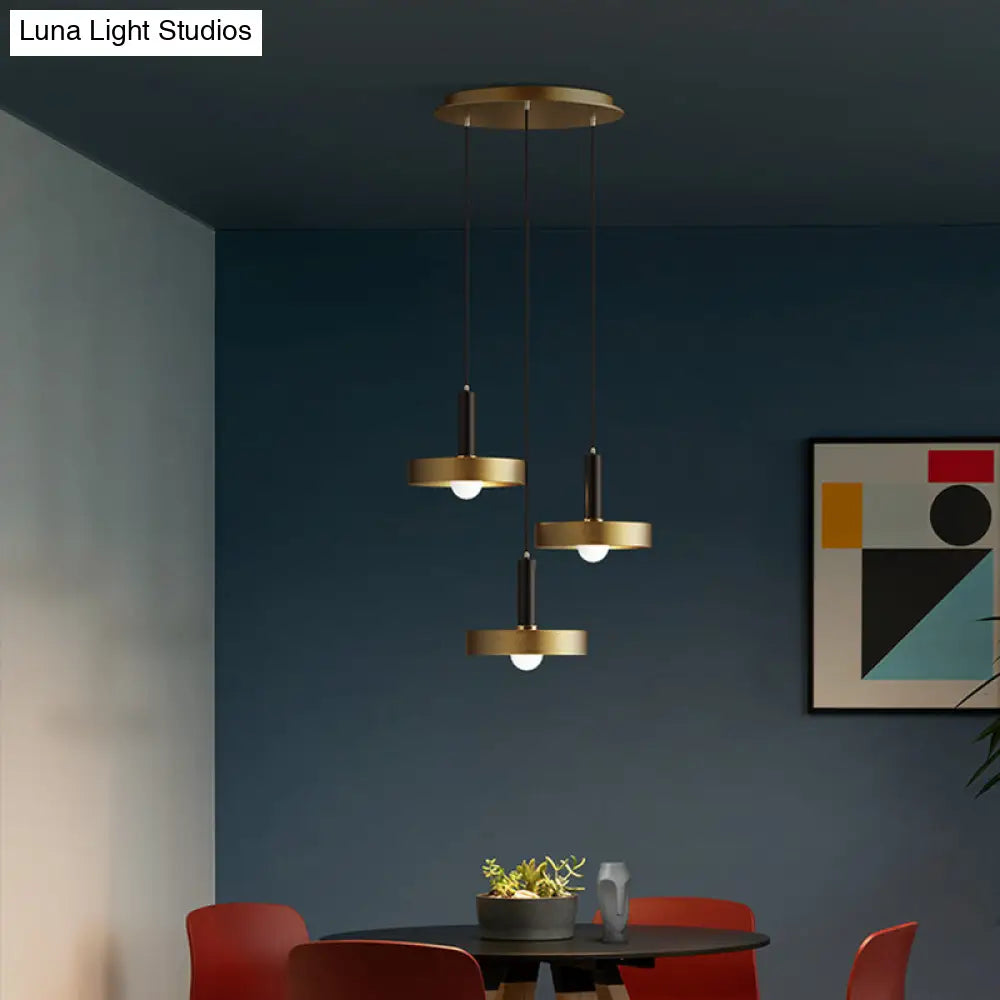 Gold Metallic Lid Shaped Pendant Light Fixture For Dining Room - Post-Modern Suspension Lighting