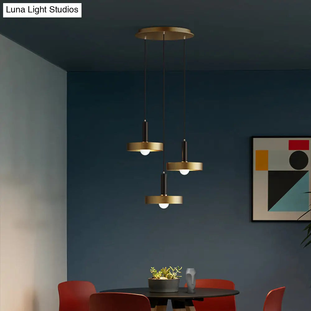 Modern Gold Pendant Light Fixture For Dining Room With Metallic Lid Shape