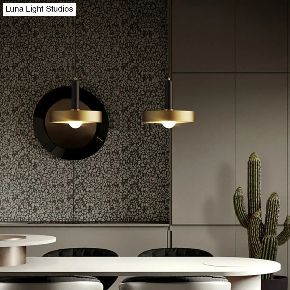 Modern Gold Pendant Light Fixture For Dining Room With Metallic Lid Shape