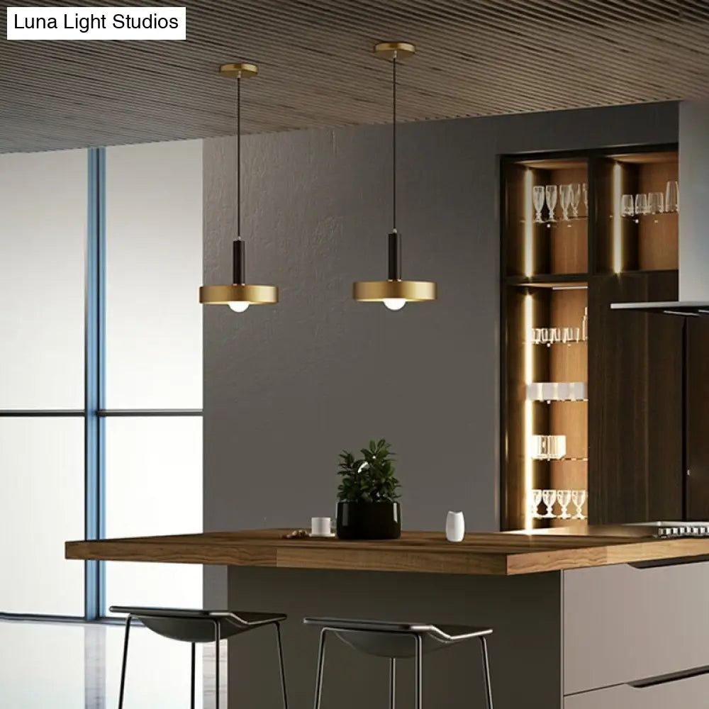 Modern Gold Pendant Light Fixture For Dining Room With Metallic Lid Shape 1 /