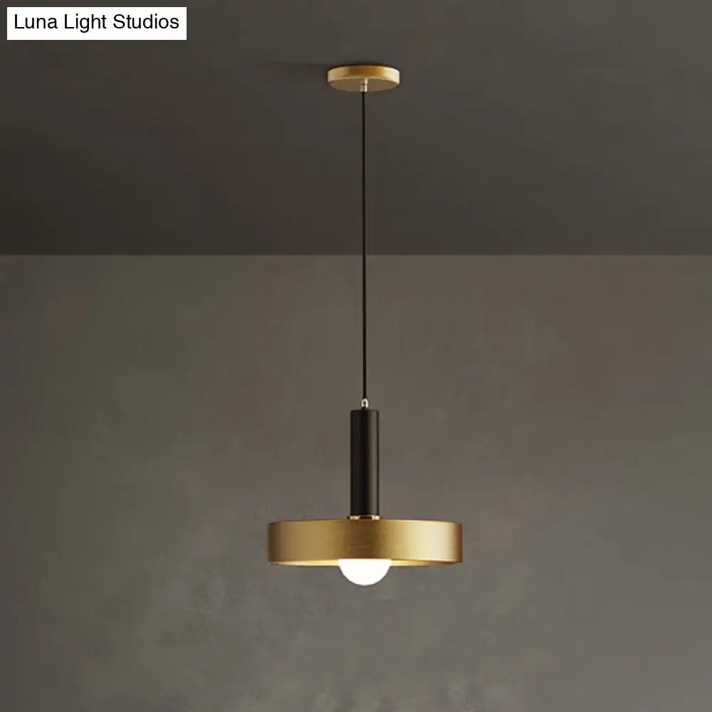 Gold Metallic Lid Shaped Pendant Light Fixture For Dining Room - Post-Modern Suspension Lighting