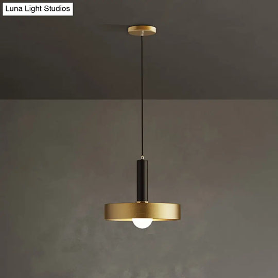 Gold Metallic Lid Shaped Pendant Light Fixture For Dining Room - Post-Modern Suspension Lighting