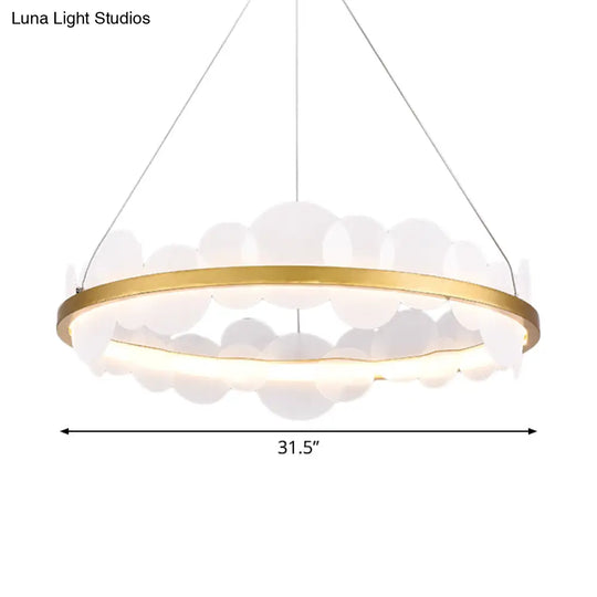 Gold Mid Century Metal Chandelier With Led Pendant Lights And Acrylic Bubble Flakes