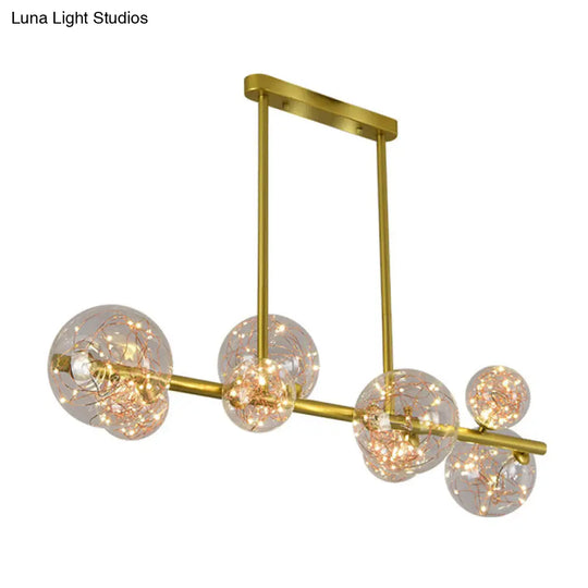 Gold Mid-Century Pendant Light - Stylish Spherical Clear Glass Ceiling Fixture For Dining Table