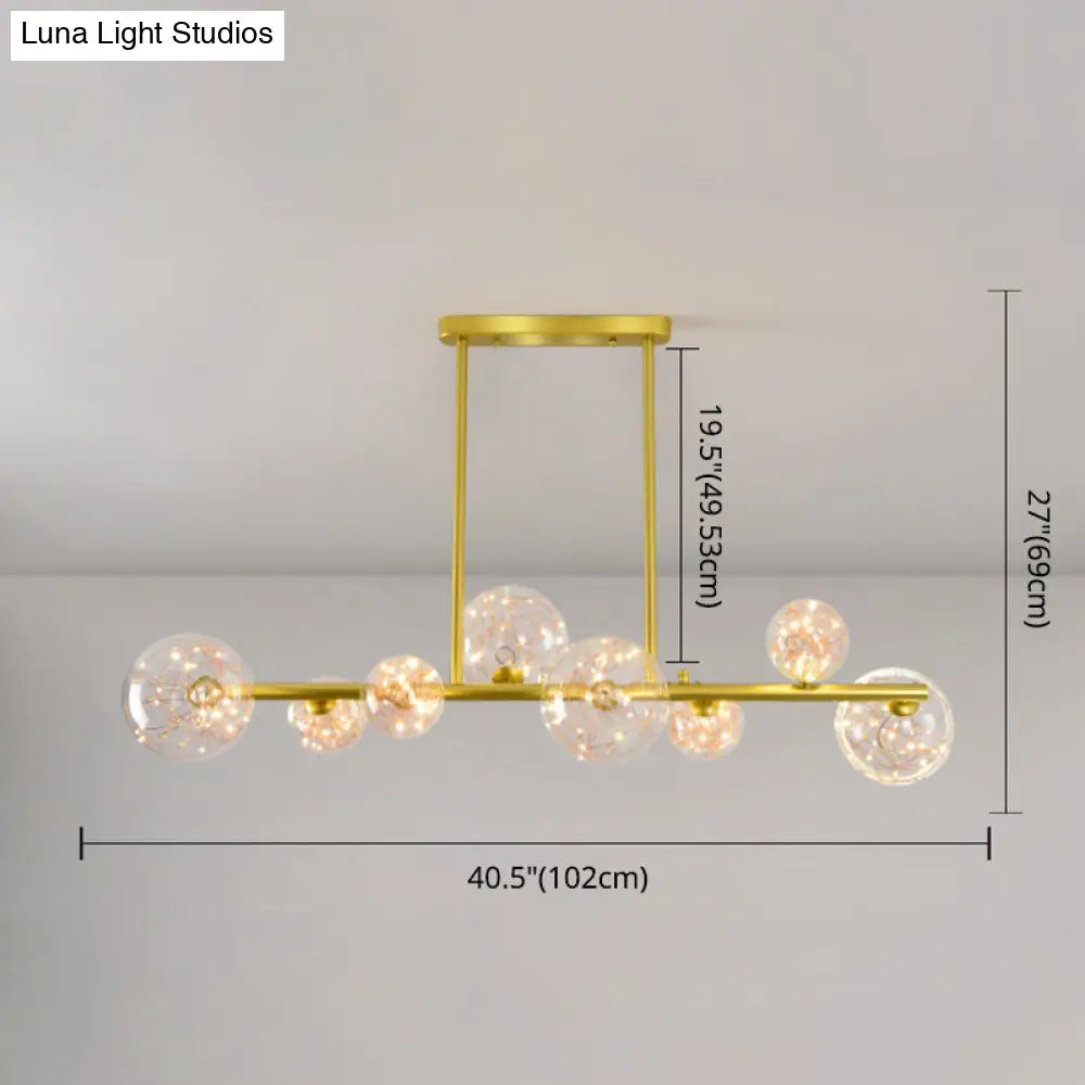 Gold Mid-Century Pendant Light - Stylish Spherical Clear Glass Ceiling Fixture For Dining Table