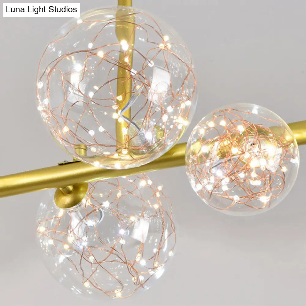 Gold Mid-Century Pendant Light - Stylish Spherical Clear Glass Ceiling Fixture For Dining Table