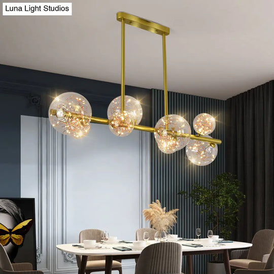 Gold Mid-Century Pendant Light - Stylish Spherical Clear Glass Ceiling Fixture For Dining Table