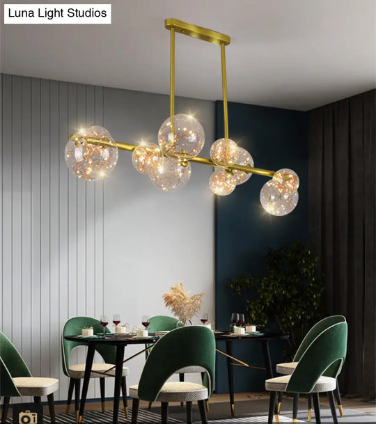 Gold Mid-Century Pendant Light - Stylish Spherical Clear Glass Ceiling Fixture For Dining Table