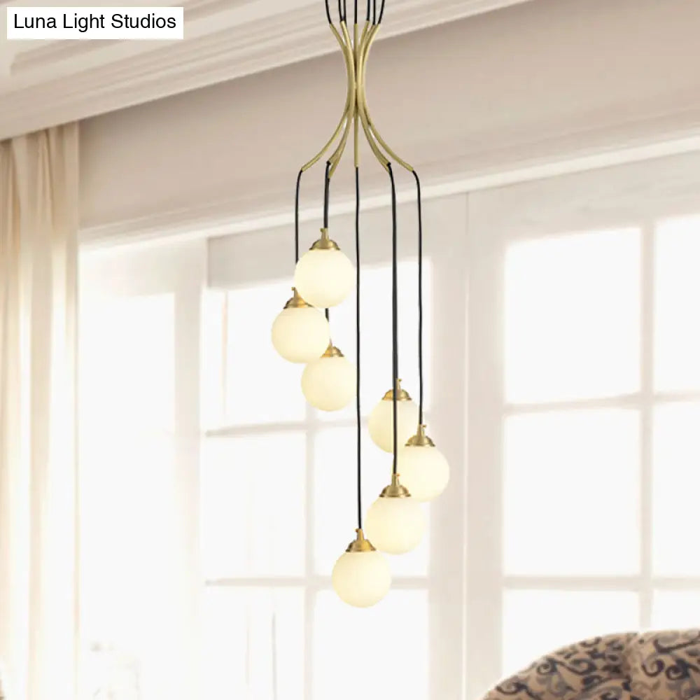 Gold Milk Glass Chandelier: Contemporary Pendant Light For Cafe Dining Table