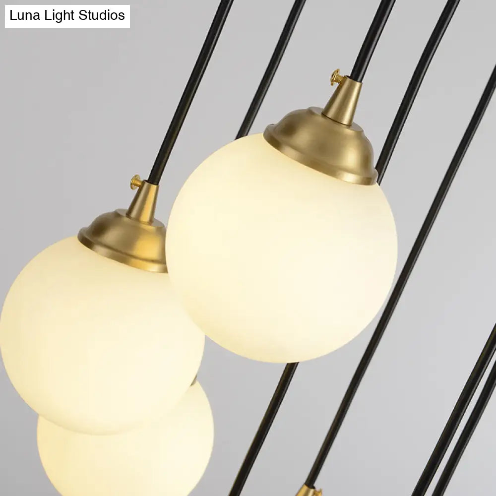 Gold Milk Glass Chandelier: Contemporary Pendant Light For Cafe Dining Table