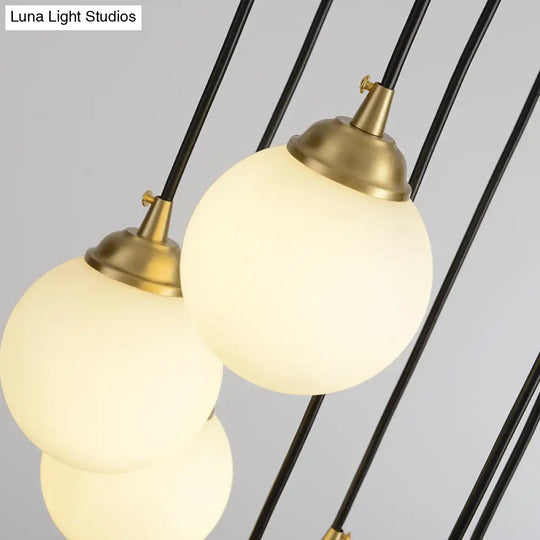 Gold Milk Glass Chandelier: Contemporary Pendant Light For Cafe Dining Table