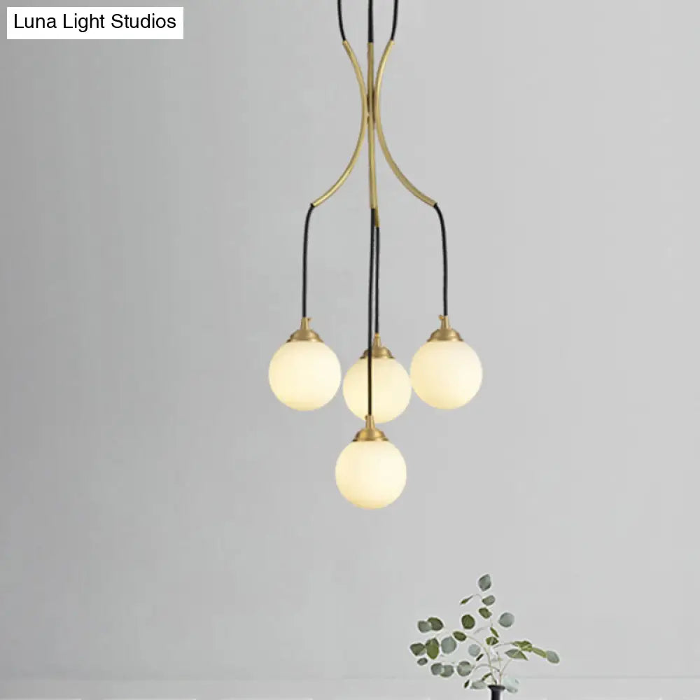 Gold Milk Glass Chandelier: Contemporary Pendant Light For Cafe Dining Table