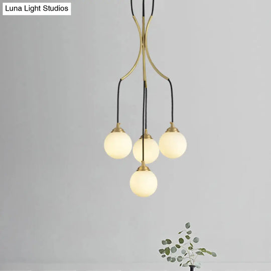 Gold Milk Glass Chandelier: Contemporary Pendant Light For Cafe Dining Table