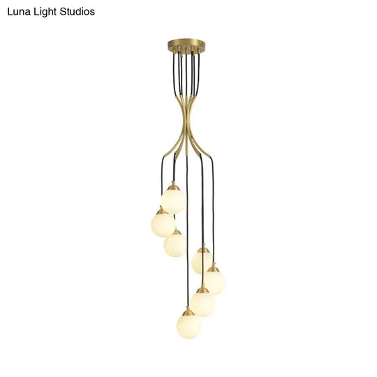 Gold Milk Glass Chandelier: Contemporary Pendant Light For Cafe Dining Table