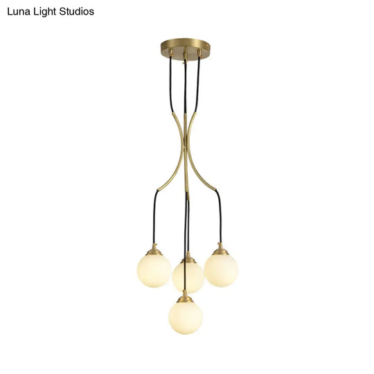 Gold Milk Glass Chandelier: Contemporary Pendant Light For Cafe Dining Table