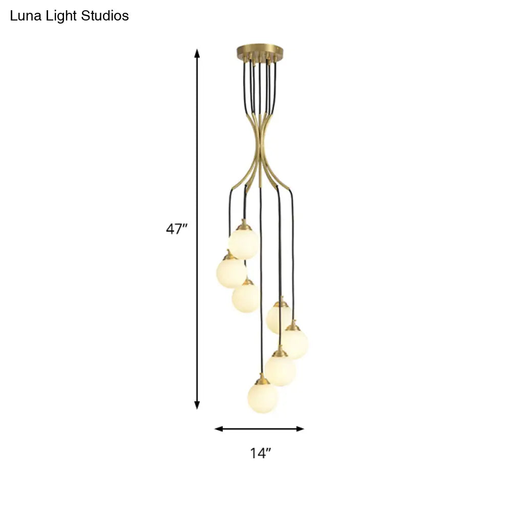 Gold Milk Glass Chandelier: Contemporary Pendant Light For Cafe Dining Table