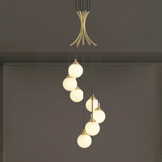 Gold Milk Glass Chandelier: Contemporary Pendant Light For Cafe Dining Table 7 /