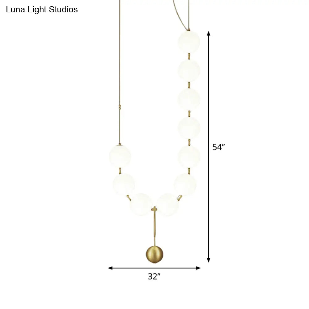 Gold Milk Glass Chandelier With Necklace-Shaped Dining Table Design - 10 Lights Simple Hanging Light