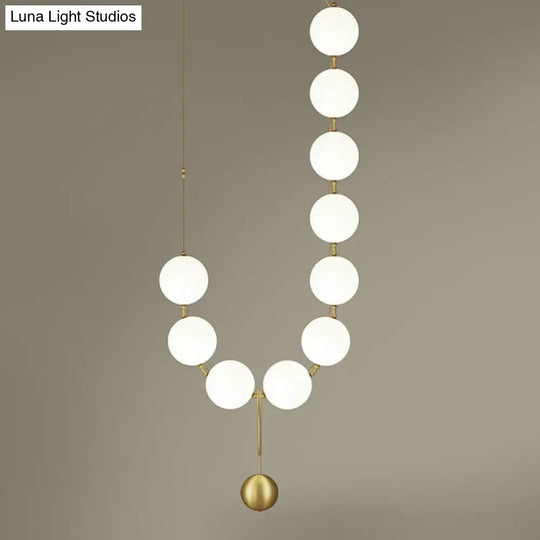 Gold Milk Glass Chandelier With Necklace-Shaped Dining Table Design - 10 Lights Simple Hanging Light