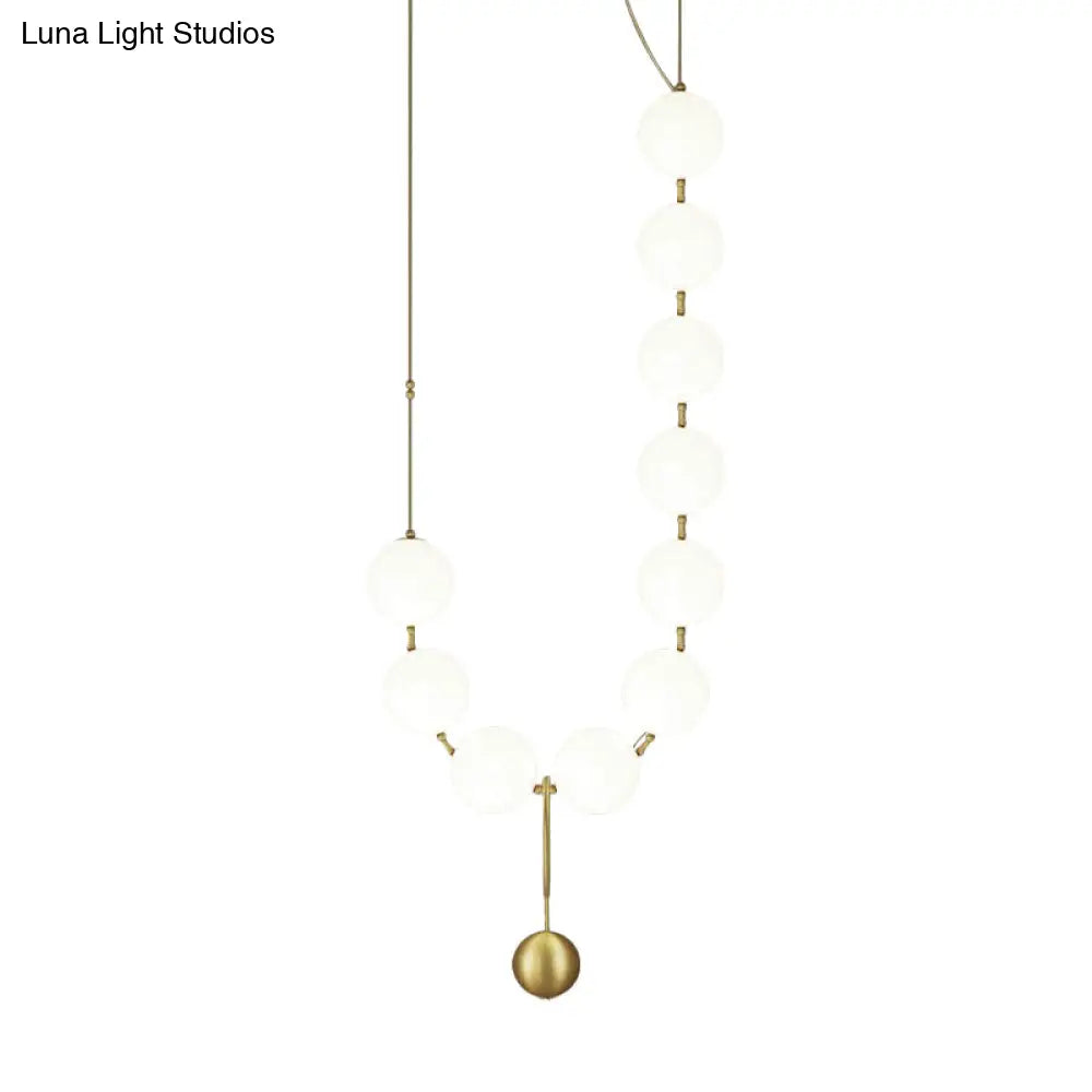 Gold Milk Glass Chandelier With Necklace-Shaped Dining Table Design - 10 Lights Simple Hanging Light