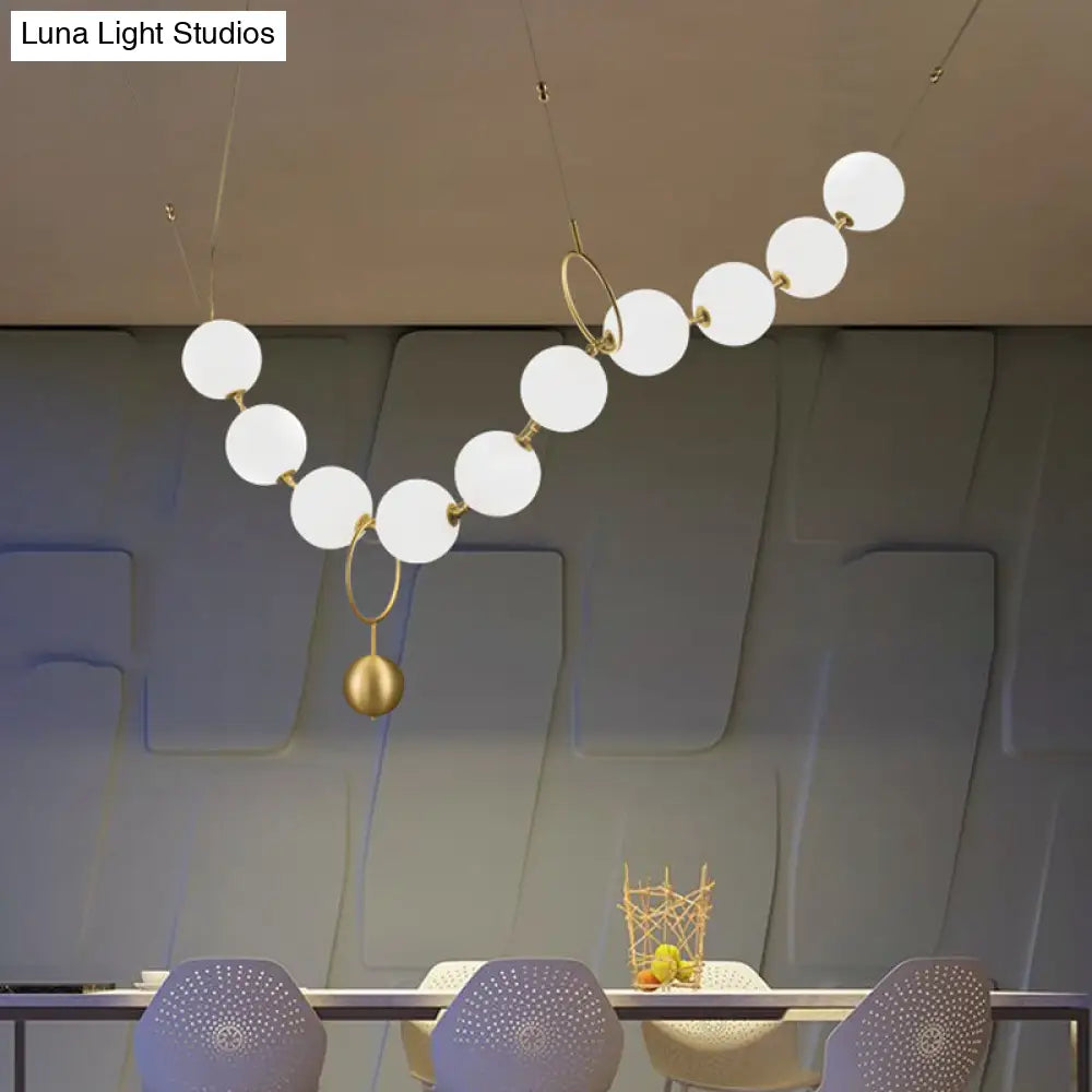 Gold Milk Glass Chandelier With Necklace-Shaped Dining Table Design - 10 Lights Simple Hanging Light