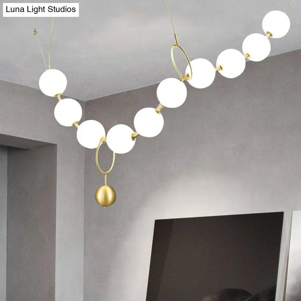 Gold Milk Glass Chandelier With Necklace-Shaped Dining Table Design - 10 Lights Simple Hanging Light