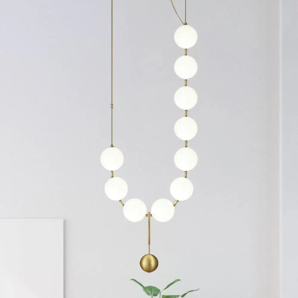 Gold Milk Glass Chandelier With Necklace-Shaped Dining Table Design - 10 Lights Simple Hanging Light