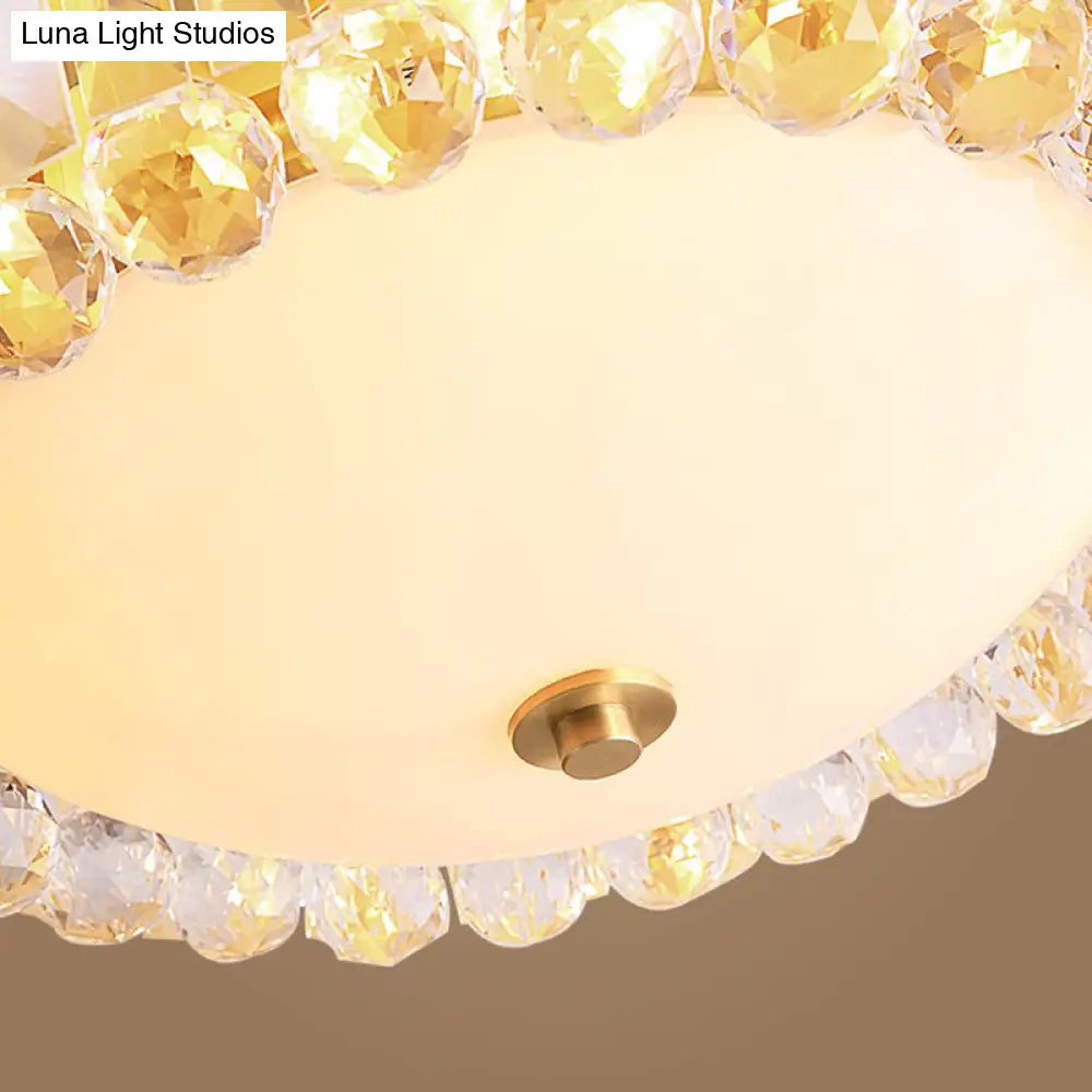 Gold Milk Glass Dome Ceiling Mount Light With Crystal Accent - Postmodern 4 - Bulb Flush Lamp