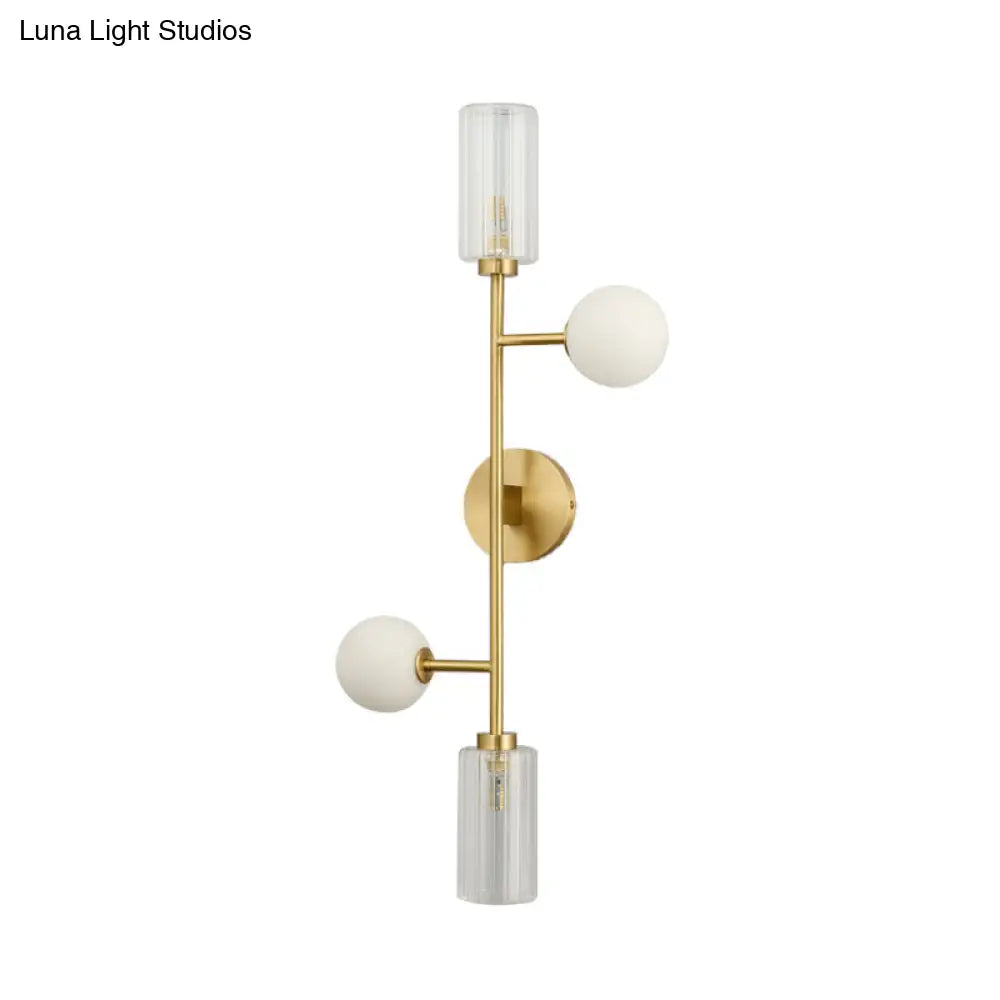 Gold Milk Glass Wall Sconce Light With Ribbed Arms Traditional 4-Head Fixture For Stairway