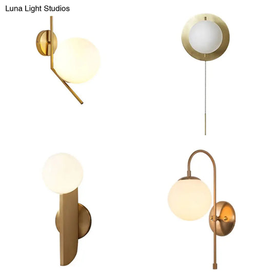 Gold Mini Globe Wall Sconce Light - Elegant Opaline Glass Fixture For Bedroom