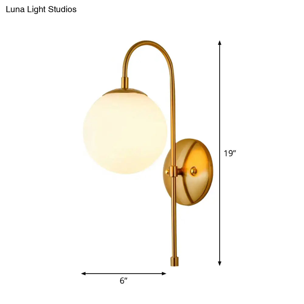 Gold Mini Globe Wall Sconce Light - Elegant Opaline Glass Fixture For Bedroom