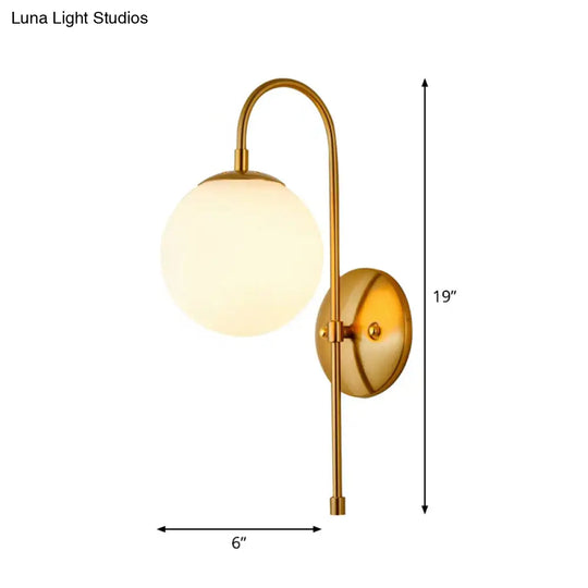 Gold Mini Globe Wall Sconce Light - Elegant Opaline Glass Fixture For Bedroom