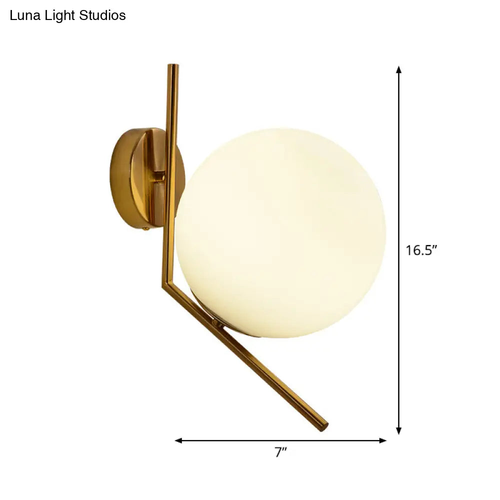 Gold Mini Globe Wall Sconce Light - Elegant Opaline Glass Fixture For Bedroom