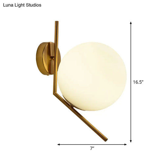 Gold Mini Globe Wall Sconce Light - Elegant Opaline Glass Fixture For Bedroom