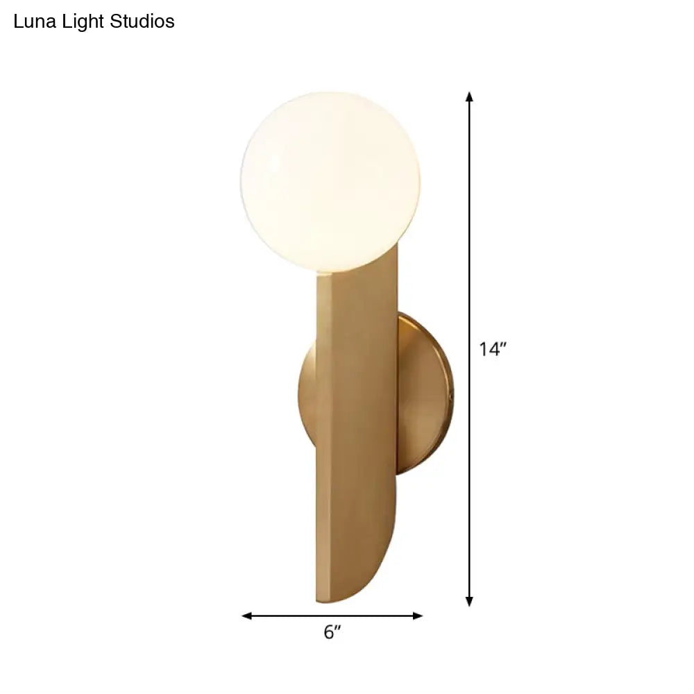 Gold Mini Globe Wall Sconce Light - Elegant Opaline Glass Fixture For Bedroom