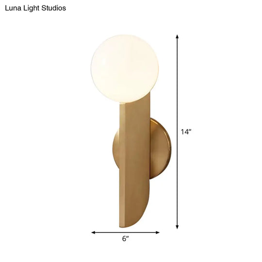 Gold Mini Globe Wall Sconce Light - Elegant Opaline Glass Fixture For Bedroom