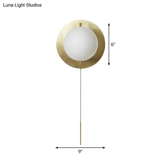 Gold Mini Globe Wall Sconce Light - Elegant Opaline Glass Fixture For Bedroom