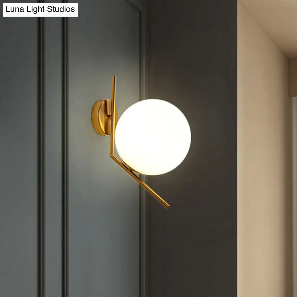 Gold Mini Globe Wall Sconce Light - Elegant Opaline Glass Fixture For Bedroom