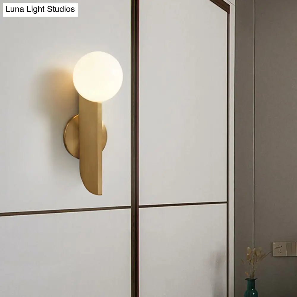 Gold Mini Globe Wall Sconce Light - Elegant Opaline Glass Fixture For Bedroom